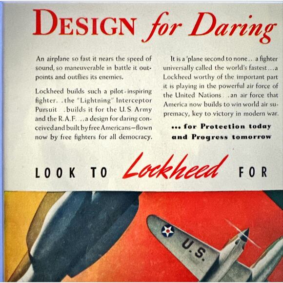Framed 1942 VTG Orig Magazine Ad LOCKHEED For Leadership Design for Daring - Picture 3 of 4
